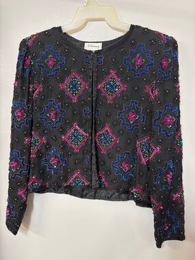 Stenay Black Beaded Jacket with Pink, Blue & Green Embellishment